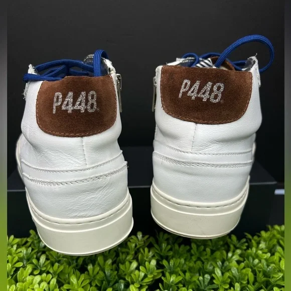 P448 Men White and Brown Suede High-Top Sneakers. Italian leather size 43 - Picture 9 of 13
